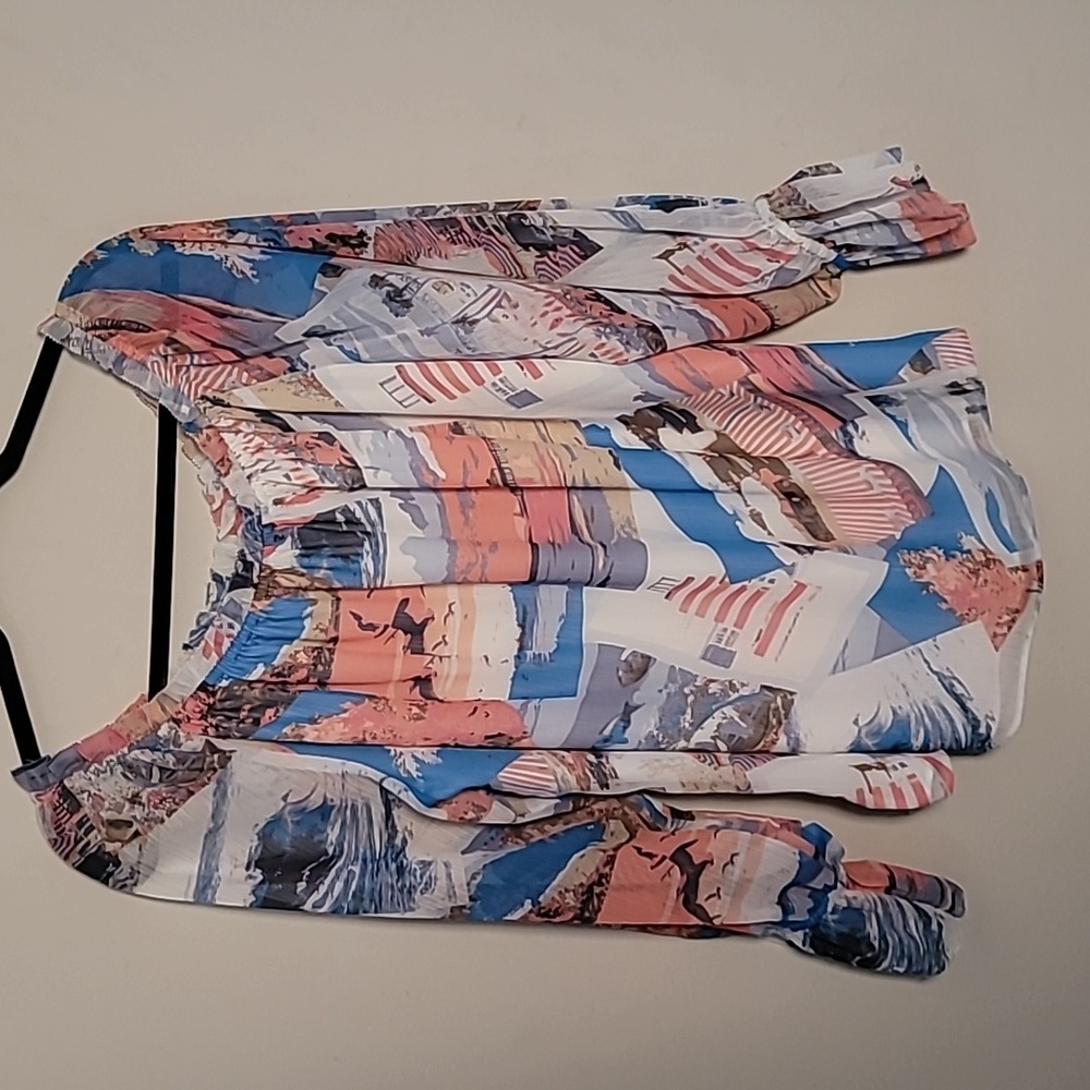 WHBM beach print off shoulder top Sz XL Vacation Beachy Resort